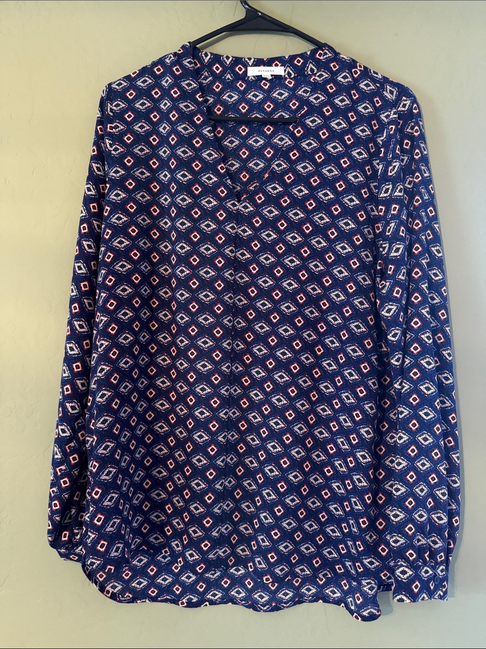 Pleione Navy Blue Geometric Print Top